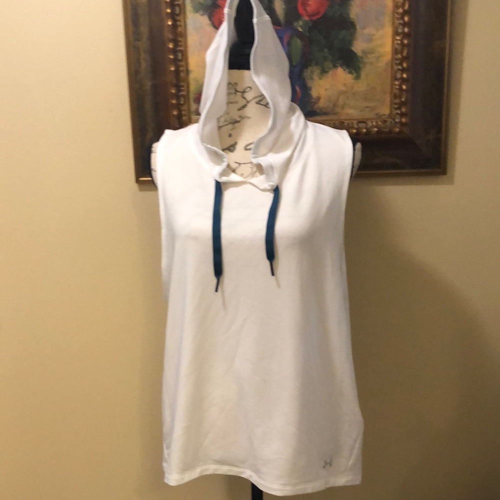 Hurley loose diagonal cut sleeveless w turqoiuse wide lace pull ties hoodie